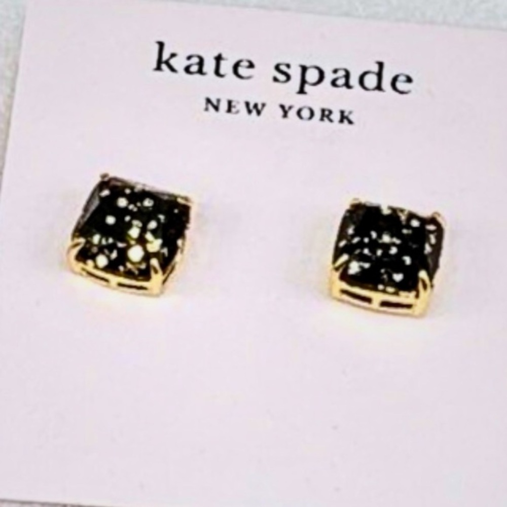 Kate Spade NY Sparkly Square Black Stud Earrings Gold Tone NWT, Gift Box Include